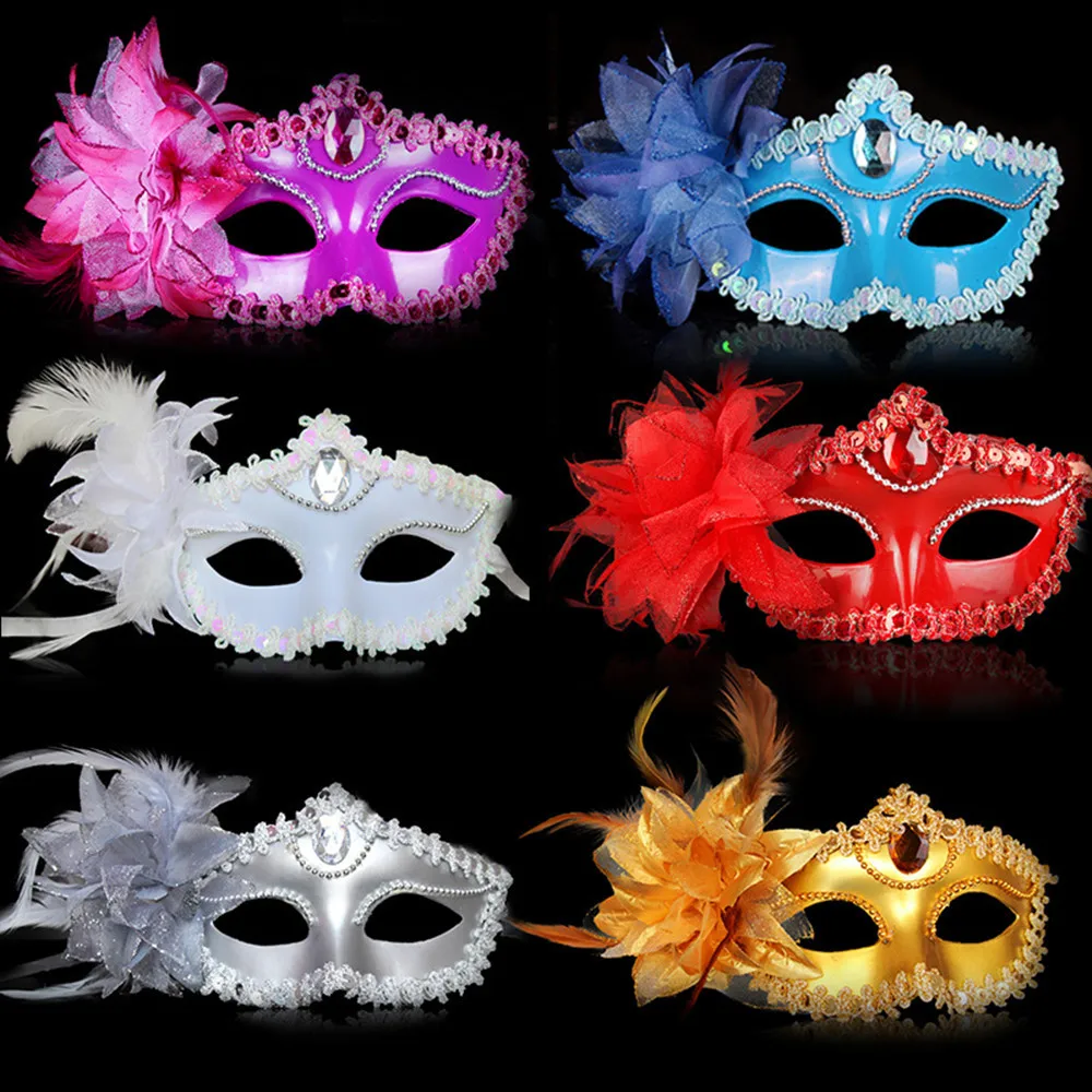 

1pcs Masquerade Party Dance Diamond Mask Lace Feather Flower Half Face Masks Wedding Carnival Performance Costume