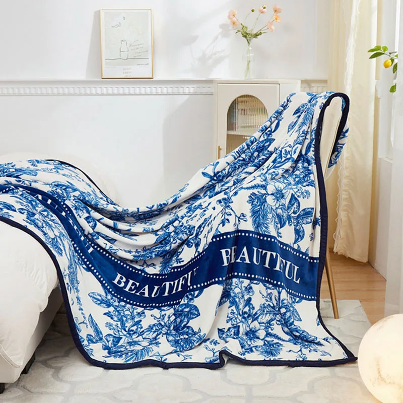 Printed Single-Layer Flannel Plush Blanket Thin Velvet Sofa Cover Blankets for All Seasons 1Pcs Soft Bed Sheets for Queen Double