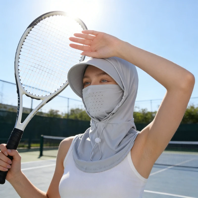 

Женская летняя солнцезащитная маска для лица, защита от УФ-излучения, защита шеи при езде на велосипеде, дышащая, со встроенной шапкой из ледяного шелка