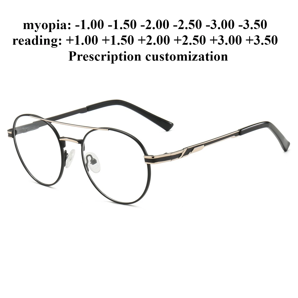 

50-18 Men's retro round frame myopia optical mirror metal double beam anti-blue light reading glasses custom different degrees