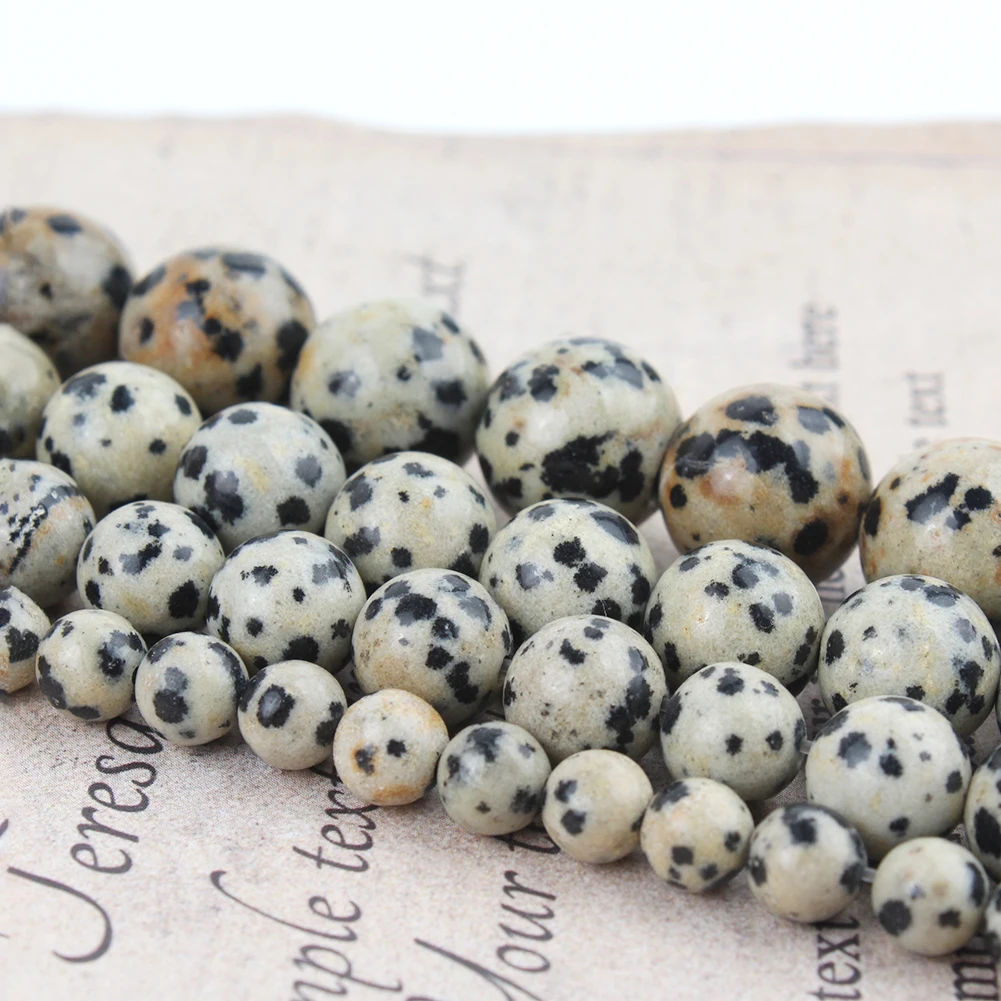 4-12mm AA Dalmatian Jasper Beads Natural Stone Round Smooth Loose Beads For Jewelry Making DIY Charms Bracelets Accessories 15\'\'