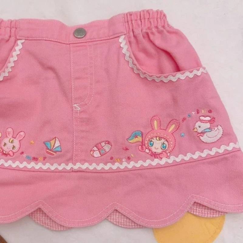Pink Kawaii Japanese Style Lolita Mini Skirt Women Sweet Cute Cartoon Bunny Bear Embroidery Short Skirt Y2k Aesthetic Cake Skirt
