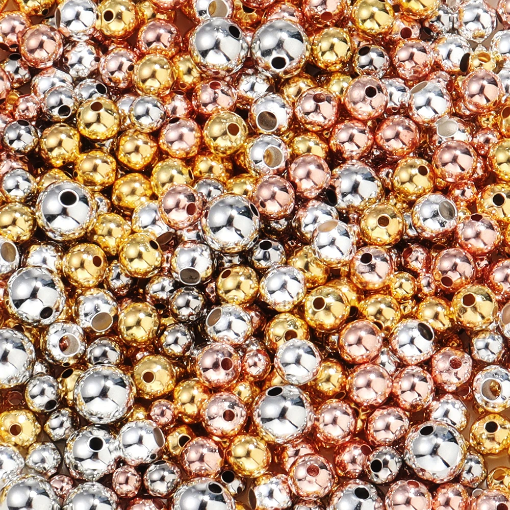 50-100pcs/lot 3-8mm Gold Silver Color Copper Round Ball Loose Spacer Beads For DIY Bracelet Necklace Making Jewelry Accessories