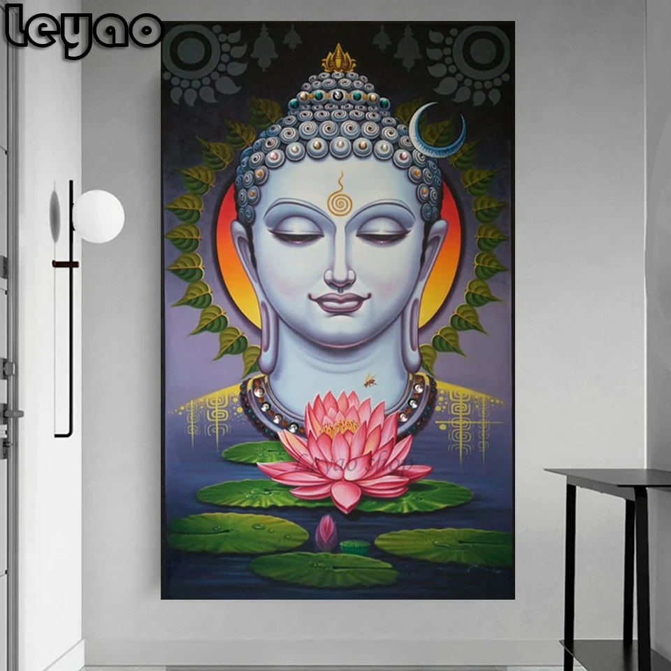 Diamond Painting Religious Portrait Diamond Embroidery Lotus Meditation Buddha Mosaic 5D Rhinestones Cross Stitch Home Decor