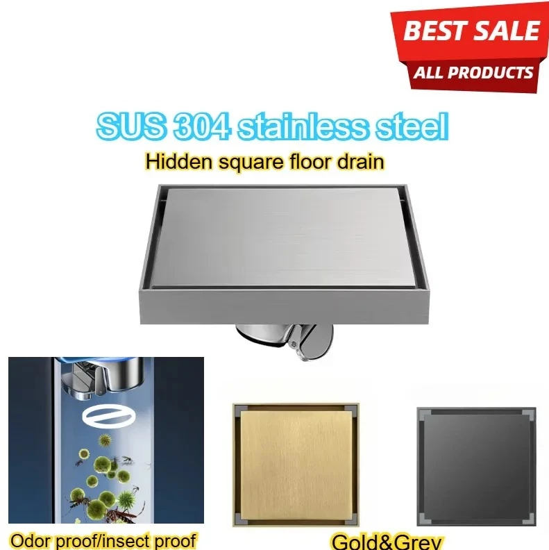 

Thickened 304 stainless steel floor drain for bathroom, concealed odor proof floor drain Modern minimalist style