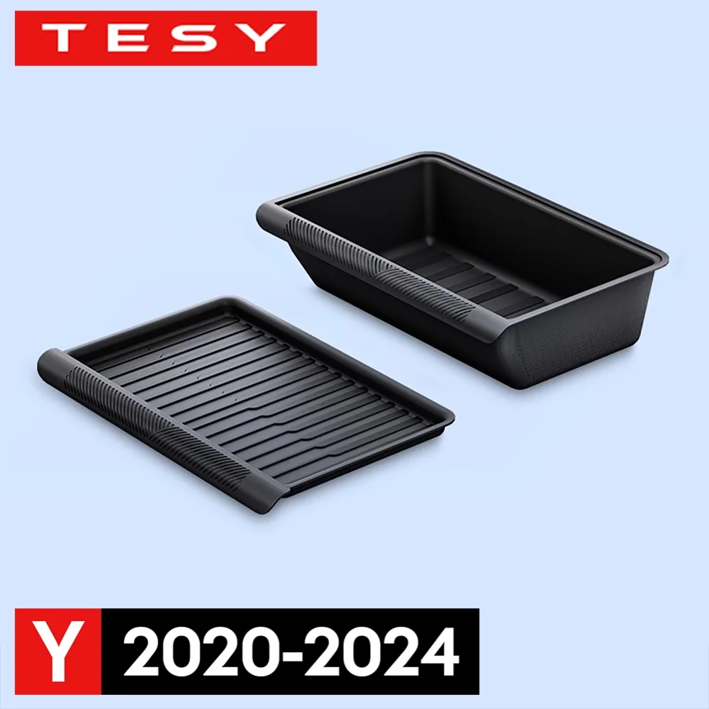 Under Seat Storage Box for Tesla Model Y 2020-2024 Organizer Accessories Underseat Hidden Store Space Bins Chair Tray