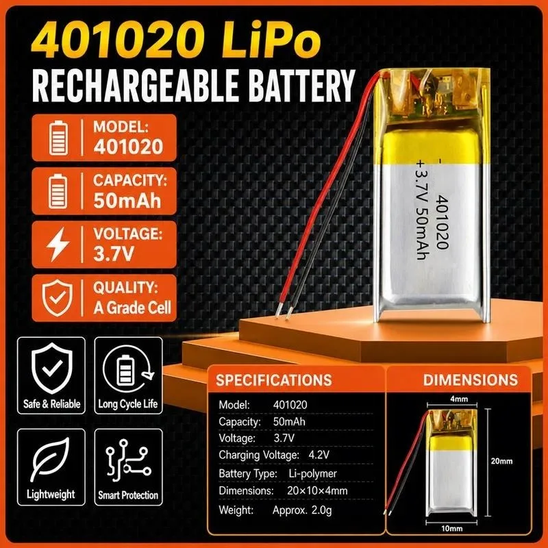 100pcs 401020/55mAh battery bluetooth headset mouse locator 3.7V polymer lithium battery energy storage upgrade