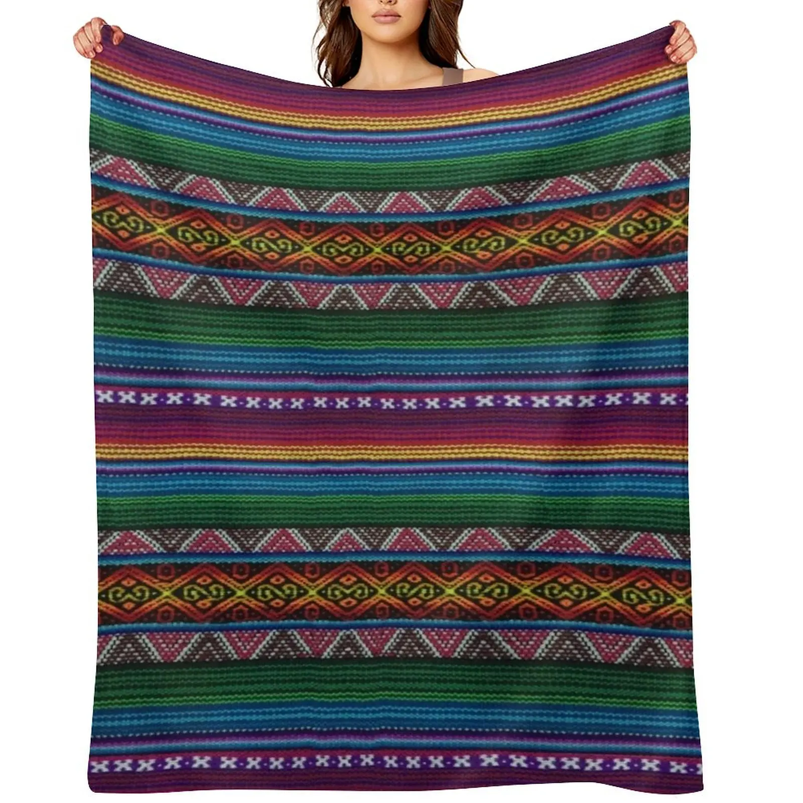

Peruvian textile pattern Throw Blanket Moving Fashion Sofas Flannel Fabric Extra Large Throw Blankets