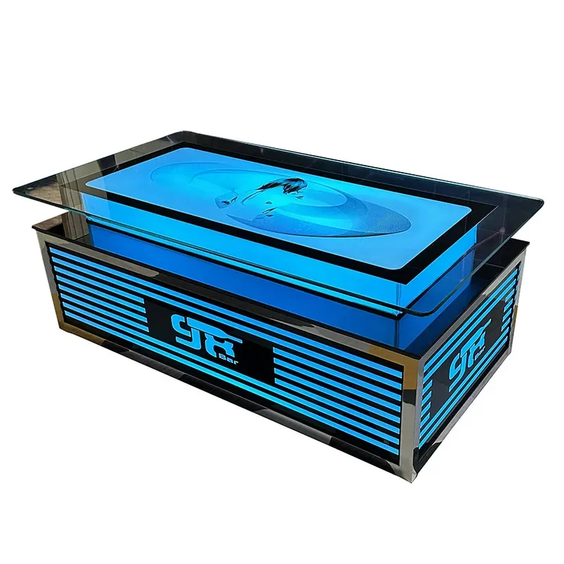 KTV coffee table luminous colorful lighting high-end European style club bar table tempered glass stainless steel simple