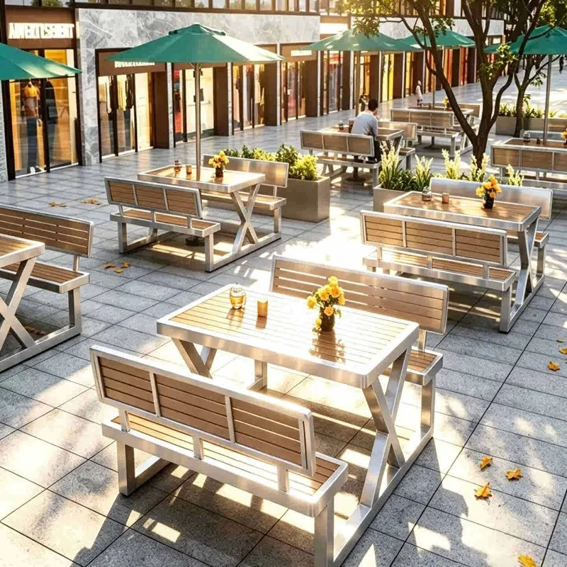 Table and chair, open-air courtyard milk tea shop, scenic park canteen, outdoor one-piece table and chair combination