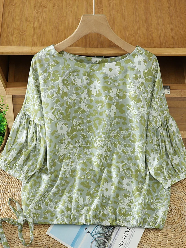 

Summer 2026 New plus Size Women's T-Shirt round Neck Half Sleeve Fashion Bubble Sleeve Print Casual Top White Enhancing Leisu...