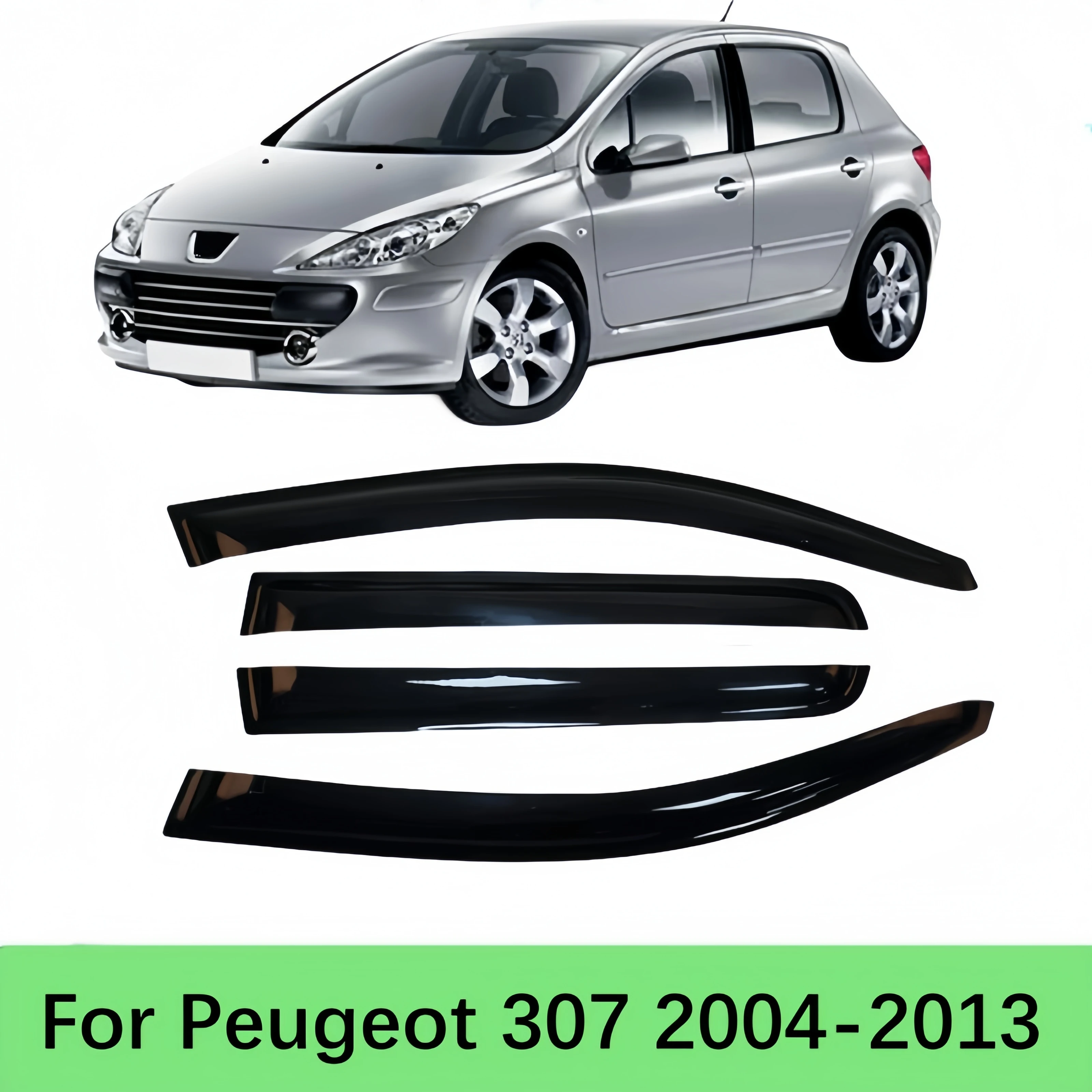 For Peugeot 307 2004-2013 Side Window Visor Sun Rain Deflector Guard Awning Shelters Adhesive Cover Trim Car Styling Accessories