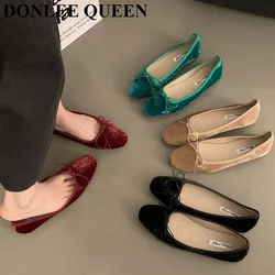 2024 Fashion Square Toe Flats Shoes Women Dress Ballet Slip On Shallow Flat Soft Bow Knot Ballerina Female Loafer Mary Jane Muje