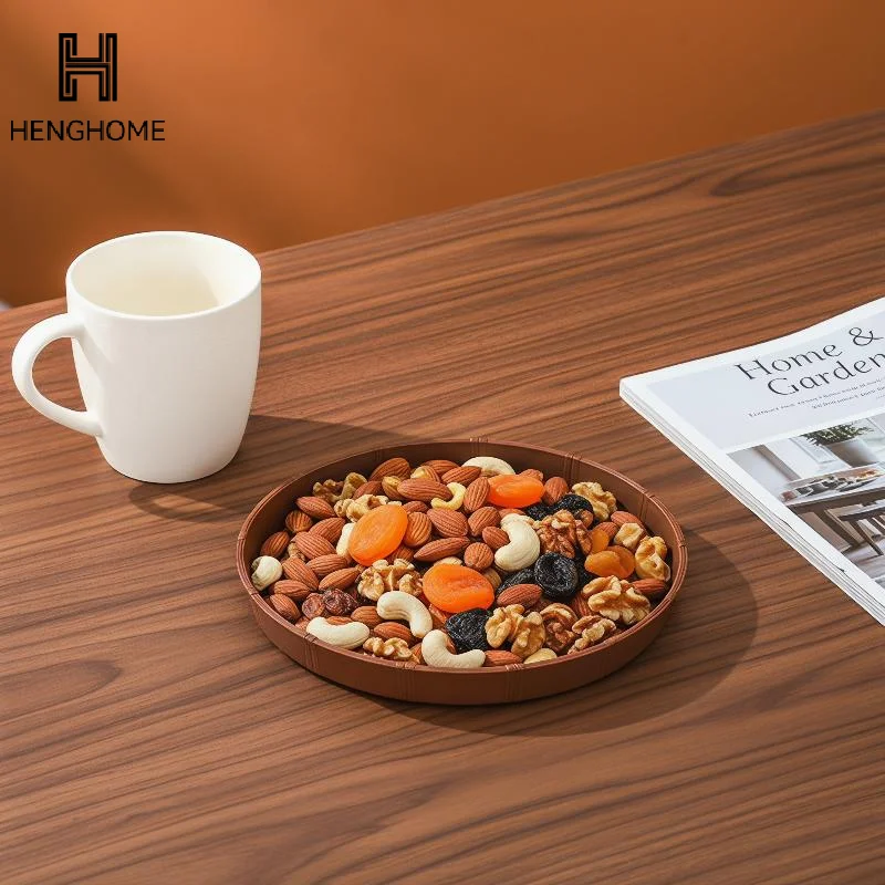 1Pcs Bamboo Woven Circular Disc Dinner Plate Fruit And Snack Trays Breakfast Plate For Daily Gatherings And Outdoor Use
