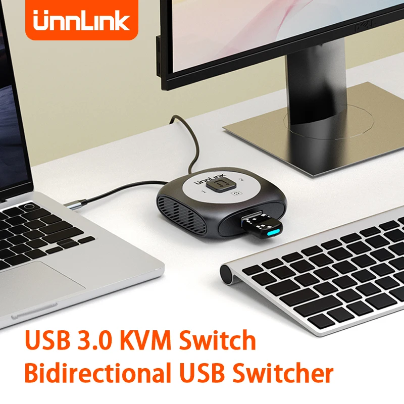 

Unnlink USB 3.0 KVM Switch Bidirectional USB Switcher 2 PC Sharing Devices Keyboard Mouse Printer U Stick with 2 USB cable
