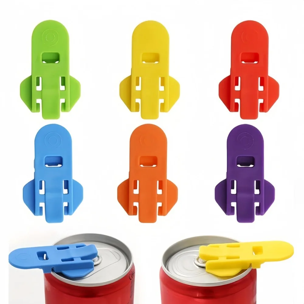 Abrelatas de plástico de mano, sellador pequeño para cerveza, Cola, latas de bebidas, herramienta pequeña de sellado de tapa de taza a prueba de polvo giratoria Simple, 6 uds.