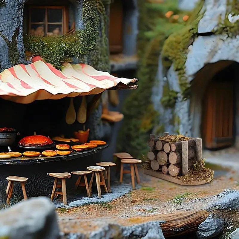 Piccolo camino in legno modello 1:12 tronchi da giardino fatato figurine casa delle bambole soggiorno caminetto accessori in miniatura minuscolo