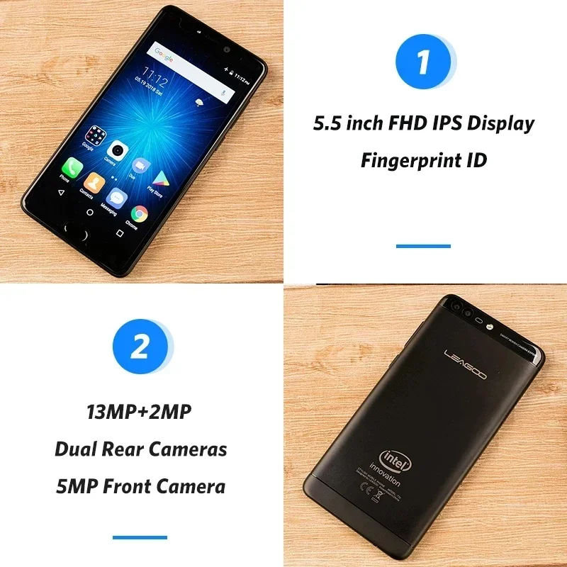 Leagoo-T5C 4G LTE Mobile Phone, SC9853 Octa Core, 3GB RAM, 32GB RO, 13.0MP + 2.0MP Dual Cameras, Android 7.0, 5.5 \