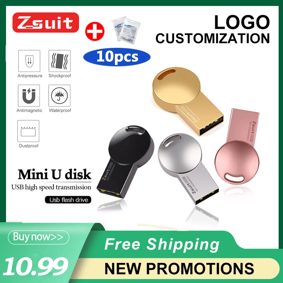 10 pz/lotto Logo gratuito chiavette USB 4GB Pen Drive 8GB 32GB Pendrive impermeabile 64gb Memory Stick ad alta velocità all'ingrosso U-disk