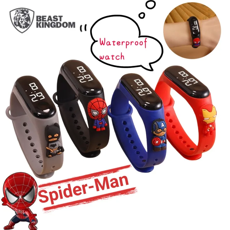 Beast Kingdom Batman Homem-Aranha Homem de Ferro Figura de desenho animado Relógio Criativo Bonito Crianças Estudante LED Relógio Eletrônico À Prova D 'Água
