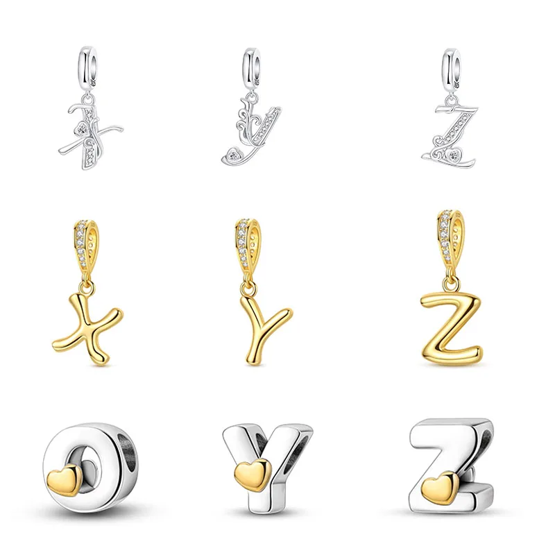 Fit Original Bangle Bracelet DIY A-Z Alphabet Charms Bead 925 Sterling Silver Zircon LOVE Letter Dangle Pendant Jewelry Gift