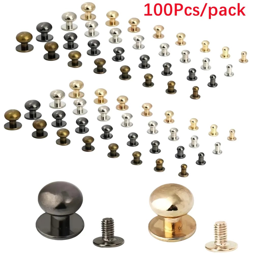 100pcs Solid Brass Button Belt Bag Chicago Screw Back Round Head Ball Post Studs Nail Rivets Leather Hardware accessories﻿