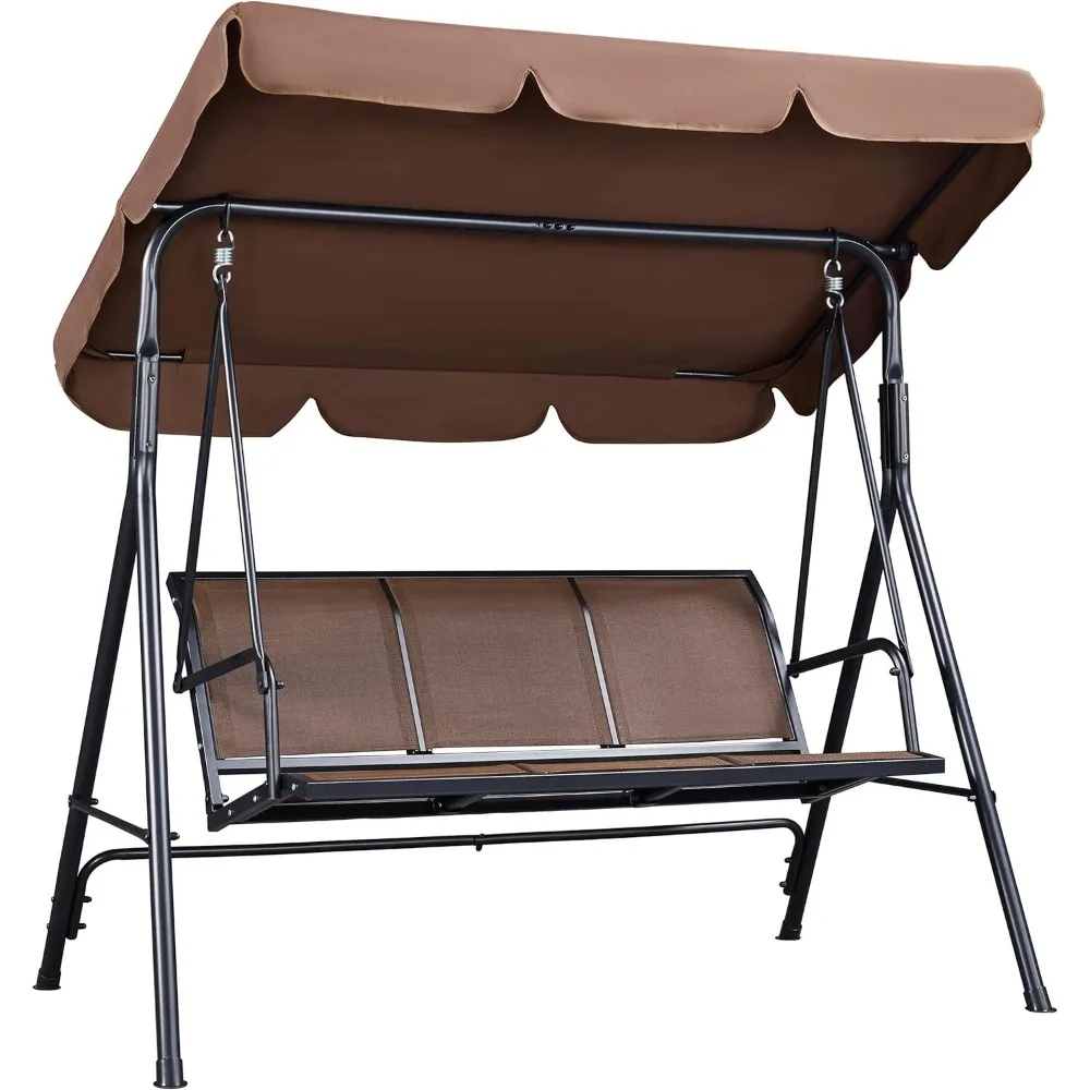 

Outdoor Porch Swing Chair for Adults, 3-Seat Patio Hanging Swing Adjustable Canopy, Armrests, Porch Swing Sets Stand, Breathable