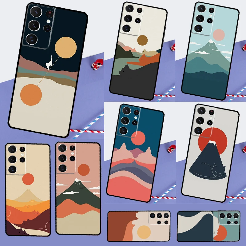 Cat Mount Fuji Japan Landscape Phone Case For Samsung Galaxy S25 S24 Ultra S9 S10 S20 S21 FE S22 Plus S23 Ultra Back Cover