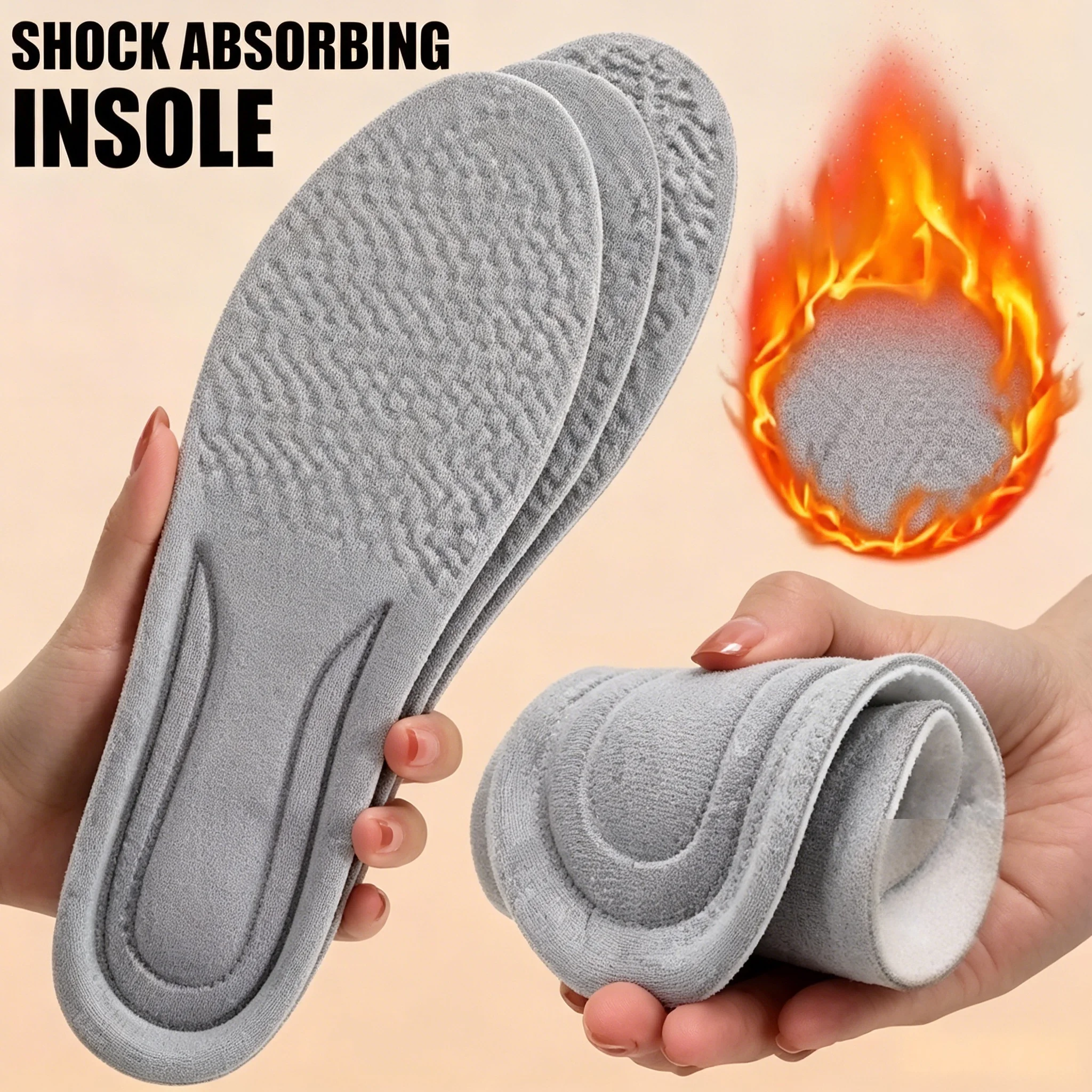 Warm Plush Winter Insoles Shock Absorption Memory Foam Cuttable Soft Shoe Inserts for Men Women Boots Sneakers Foot Care
