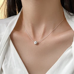 925 Sterling Silver Single Three Brushed Round Bead Necklace Cat's Eye Snake Bone Chain Light Luxury Necklace Fashionable Jewelr