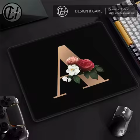 Small Gaming Mousepad Golden Initial Name Pattern Kawaii Mouse Pad Gamer Mini Computer Anime Rug Rubber Mat Pc Accessories Mats