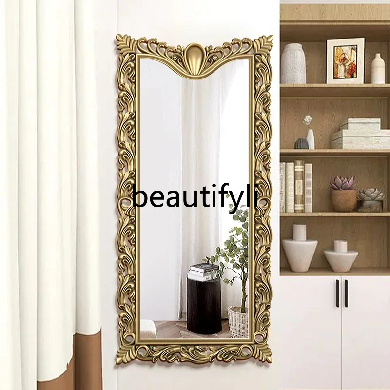 TTT French retro full-length mirror American classical carved art background wall living room wall hanging full-length mi