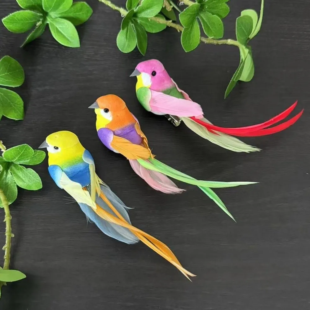 

6pcs Colorful Simulation Birds Long-haired Sparrow Photography Props Artificial Foam Feathers Birds with Clip Home Decor