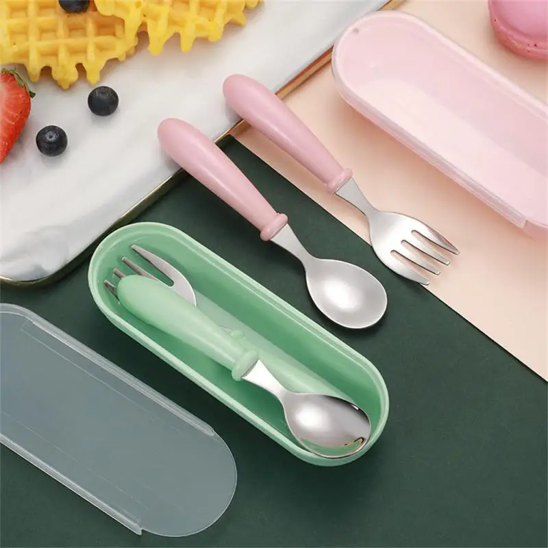 1~10PCS Baby Gadgets Tableware Set Children Utensil Stainless Steel Toddler Dinnerware Cutlery Cartoon Infant Food Feeding Spoon