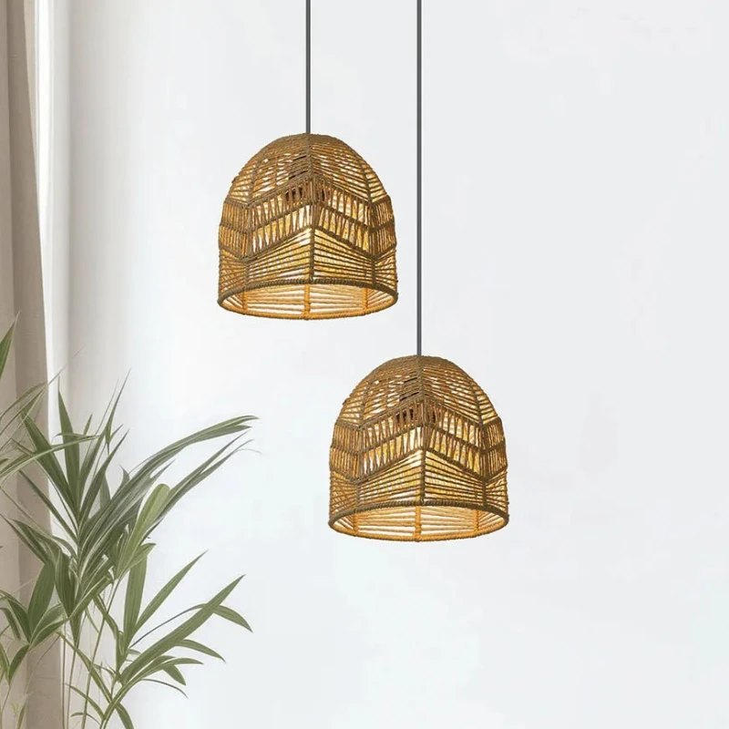 Paper Rope Lamp Shade – Handwoven Creative Pendant Light Fixture Elegant Decor for Bedrooms Homestays Hotels Restaurants