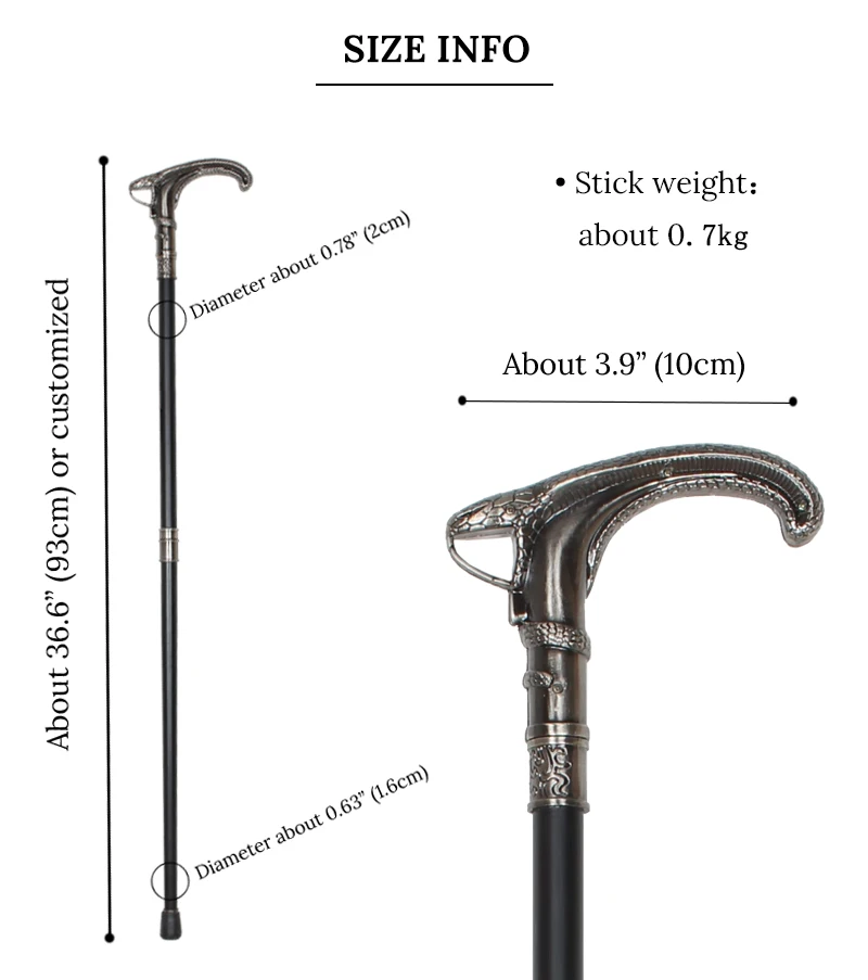 Vintage Silver Coiled Cobra Handle Walking Cane Detachable Walking Stick Cosplay Party Prop for Men And Women