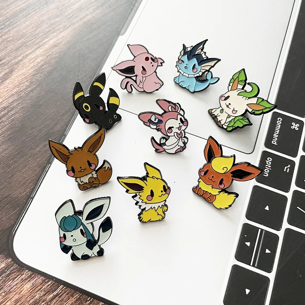 Conjunto de 9 Broches de Anime Elf, Pins de Esmalte Eevee, Emblemas de Metal Modernos, Joias para Roupas e Acessórios de Mochila, Presente para Fãs