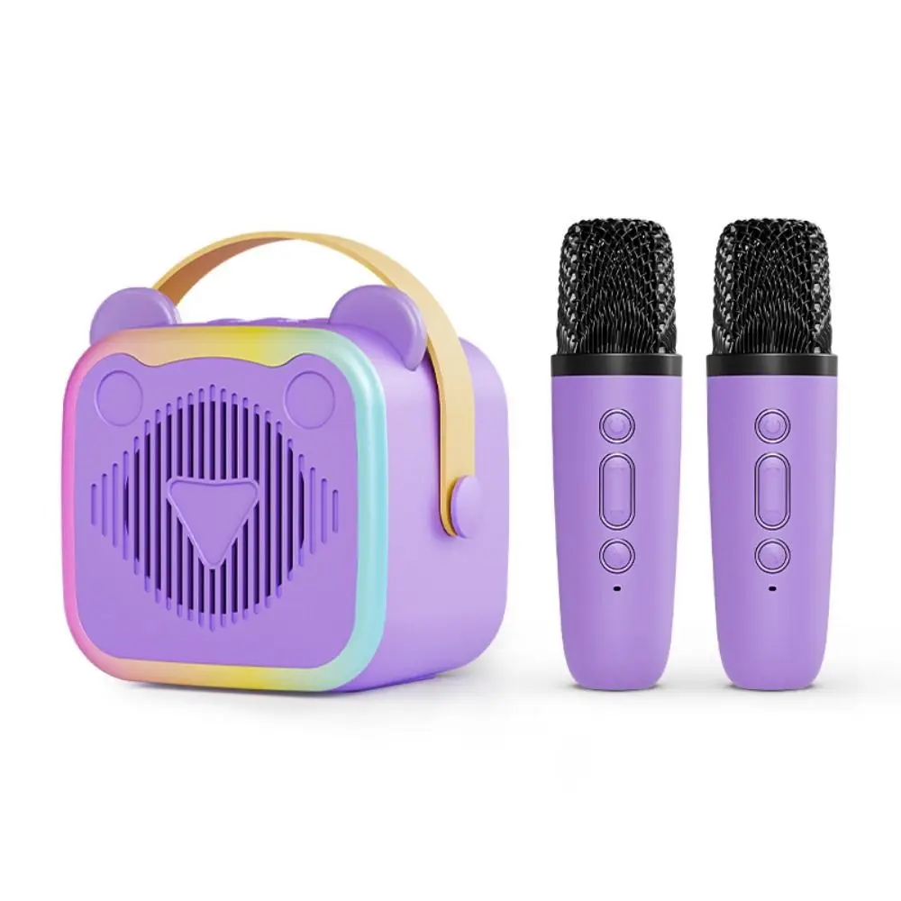 

Portable Mini Karaoke Machine 3.5mm Earphone HIFI Surround Mini Home Karaoke Speaker Wireless Microphones RGB Lights