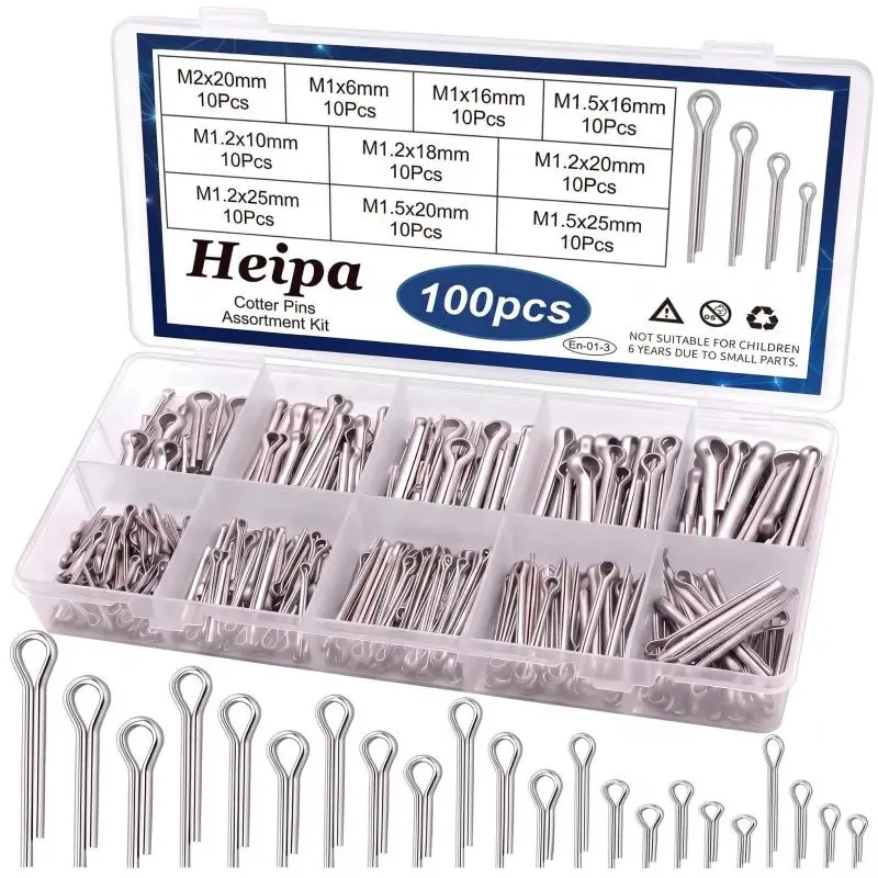 100Pcs Cotter Pin Assortment Kit 10 Sizes Cotter Pins R Clips for Hitch Pin Lock System Automotive Repair Tool Set