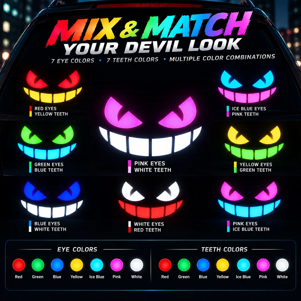 RGB Solar Powered Devils Eyes Lights for Car Windshield Car Eyes LED Lights Dynamic Warning Flashing Signal  for SUV Auto Window