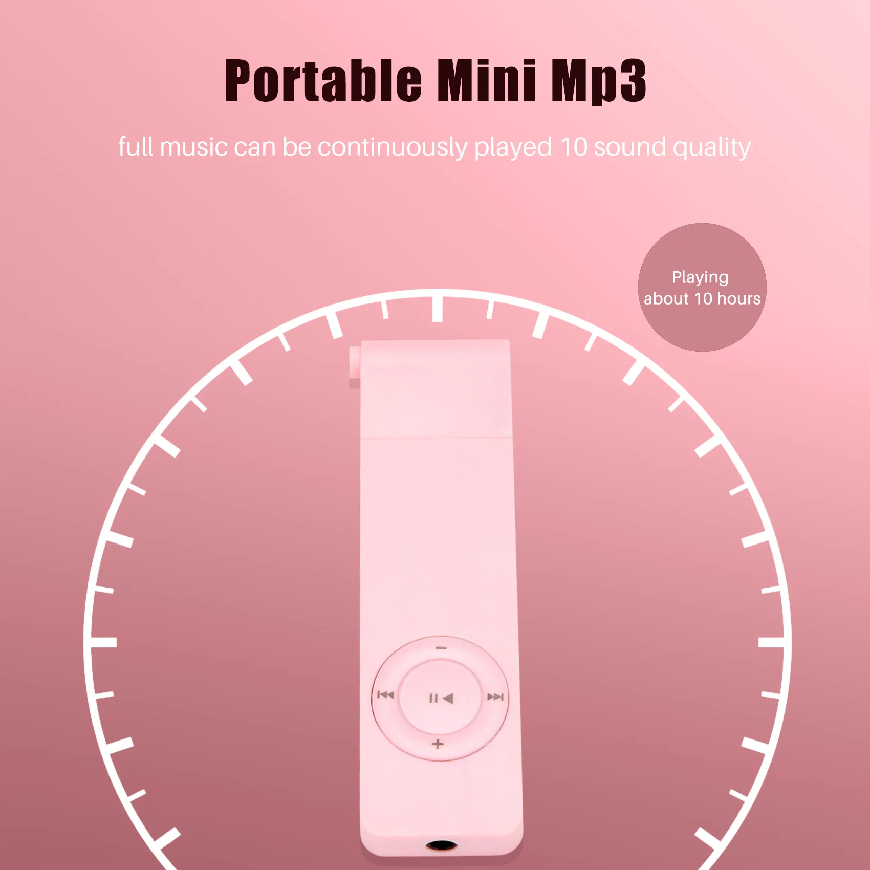 Portable USB Sport U Disk Mini Mp3 Music Player Support 32GB    TF Card（pink）