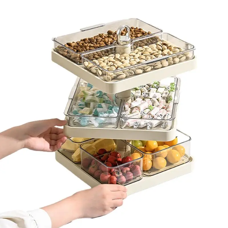 

Rotating Snack Serving Tray Various Grid Design Removable Serving Dishes Multi-layer 360-degree Rotate Side Dishes Dried Fruit