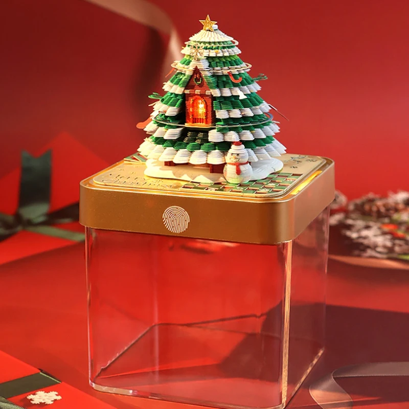 2026 Desk Calendar With LED Light Christmas Tree Sculpture 3D Tear-away Calendar Paper Carving Art Christmas Day Decoration