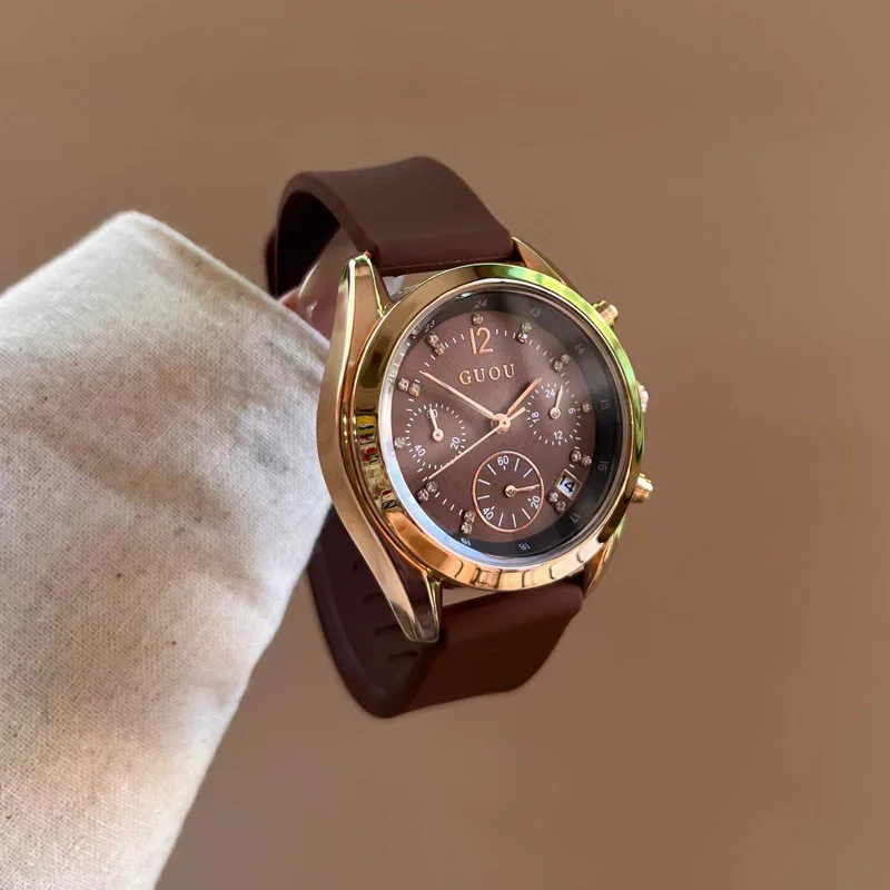 Elegant Women'S WatchStudent StyleWomen'S Leather StrapMulti-Functional Large Dial Quartz WatchWomen'S Gift, Watch Accessory.