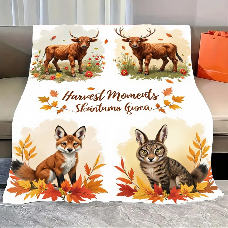 

1 шт. фланелевое одеяло, осенний урожай, моменты, олень, лиса, кошка, одеяло, осенние листья, уютный декор