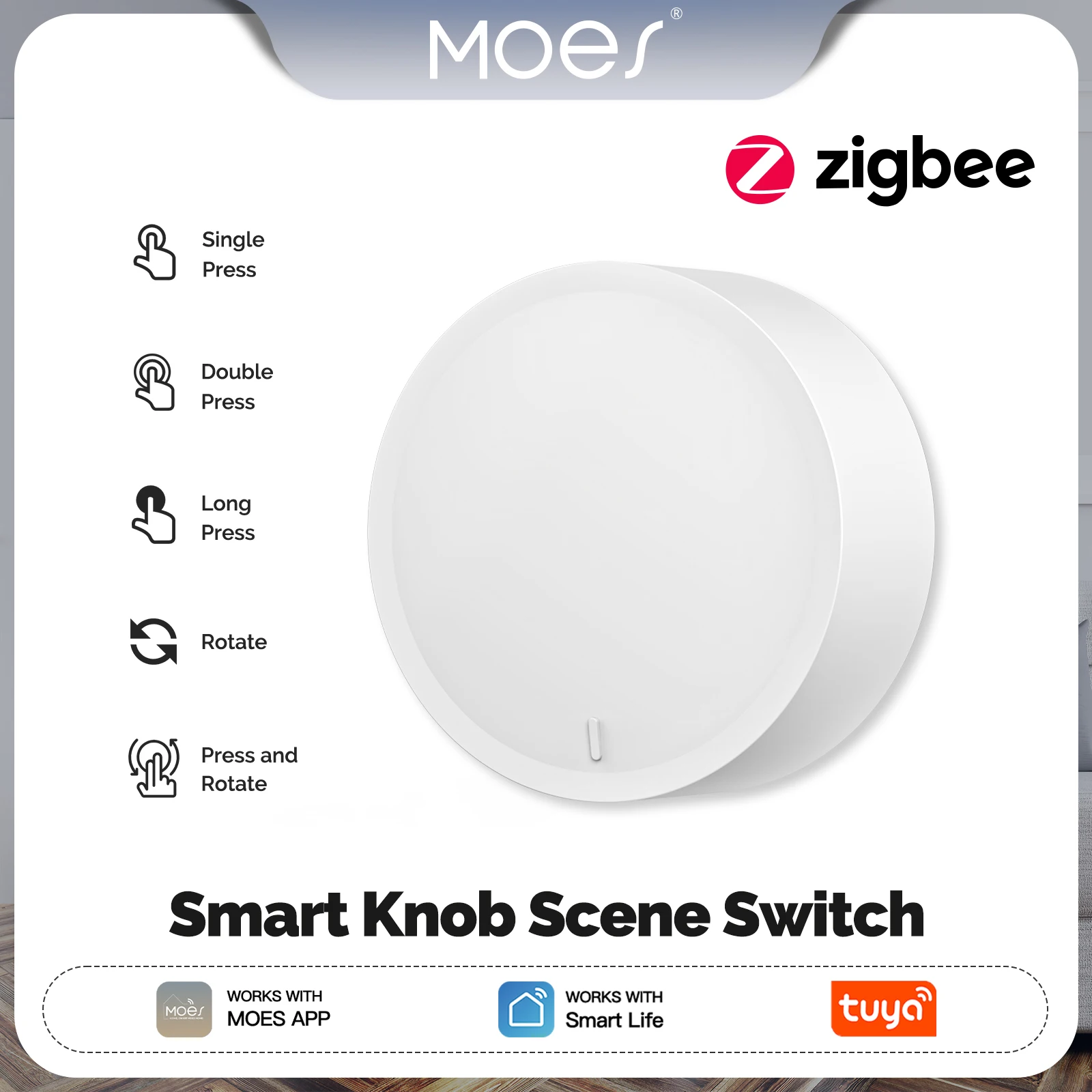 MOES Tuya ZigBee مقبض ذكي المشهد زر التبديل وحدة تحكم لاسلكية سيناريوهات الأتمتة التي تعمل بالبطارية تعمل مع تطبيق SmartLife