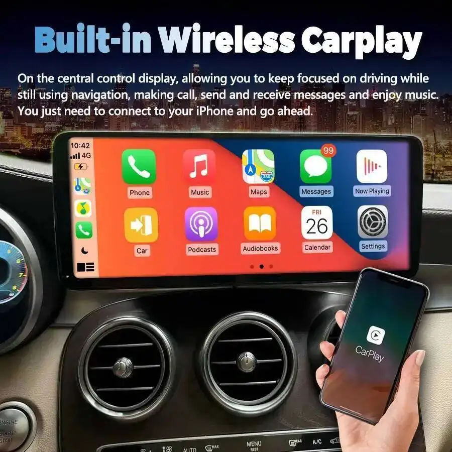 راديو السيارة DSP لمرسيدس بنز C الفئة W205 Glc X253 C180 C200 C220 C300 C350 2016-2022 12.8 "شاشة رقيقة جدا أندرويد CarPlay