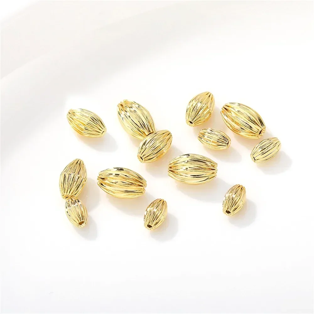 Cuentas de arroz recubiertas de oro de 14 quilates, cuentas a rayas, cuentas dispersas, hechas a mano, hacer pulseras, collares, accesorios de materiales de joyería