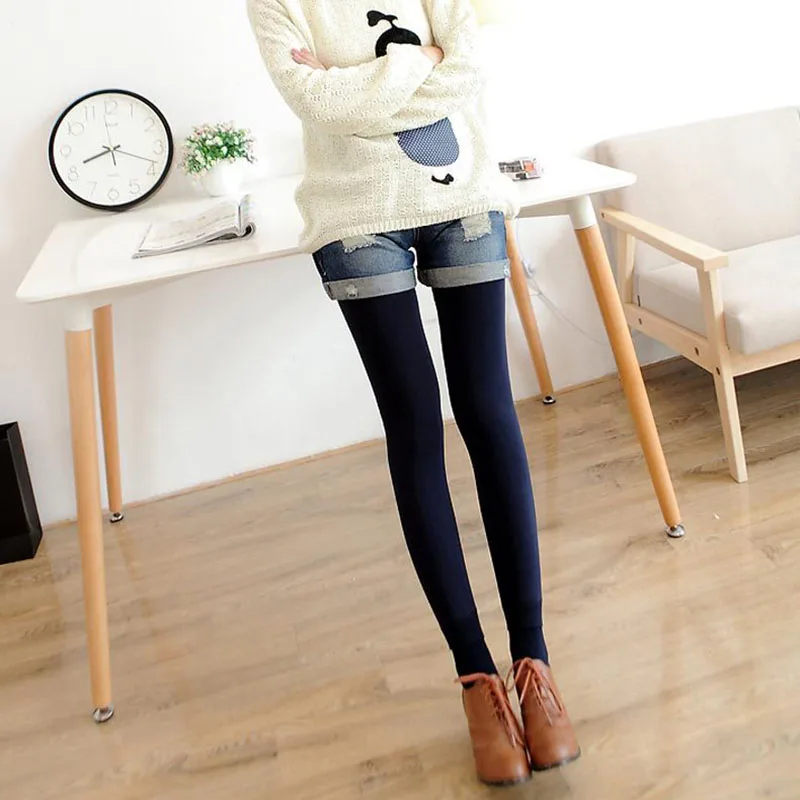 Autumn Winter Fleece Thermal Leggings Women Tight Elastic Thickened Warm Knitted Leggings Female Solid Color High Waist Legging