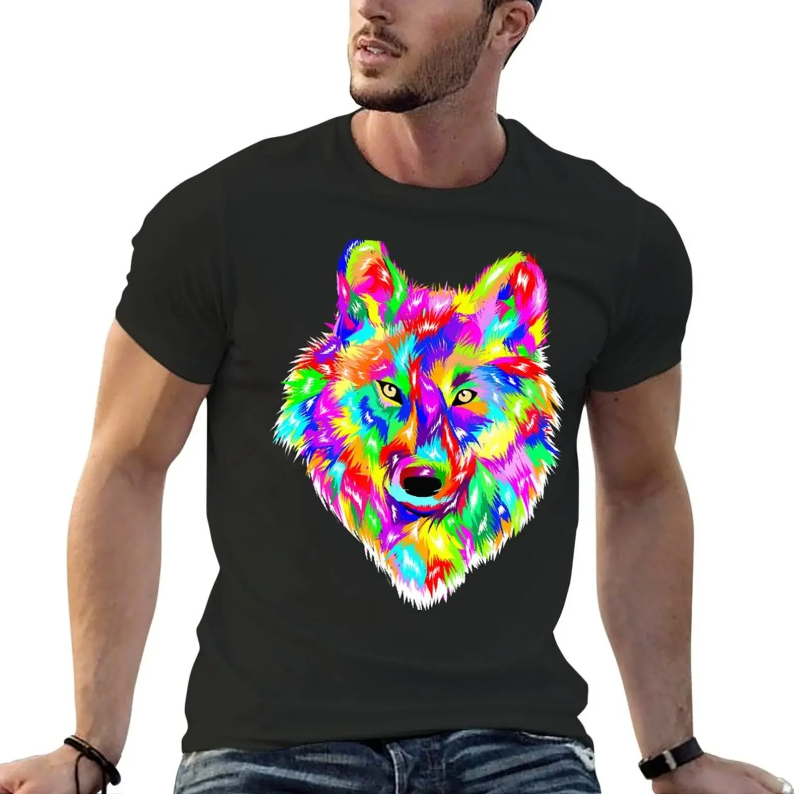 Colorful Wolves gift , Rainbow Wolf for boys and girls T-Shirt graphic tee shirt cute clothes vintage t shirt men